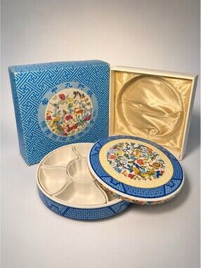 Hankook 1970s Sipjangsaeng Porcelain Gujeolpan Appetizer Tray Set, 9.5”